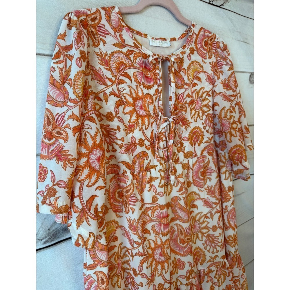 Smith & Quinn - Orange Pink Floral Tiered Mini Dress - L